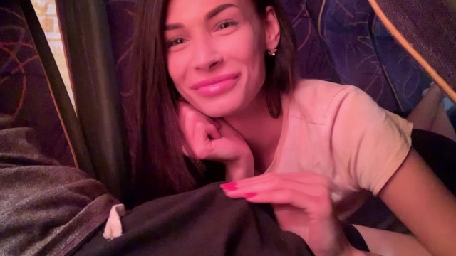 Hot brunette risky sucked in public bus