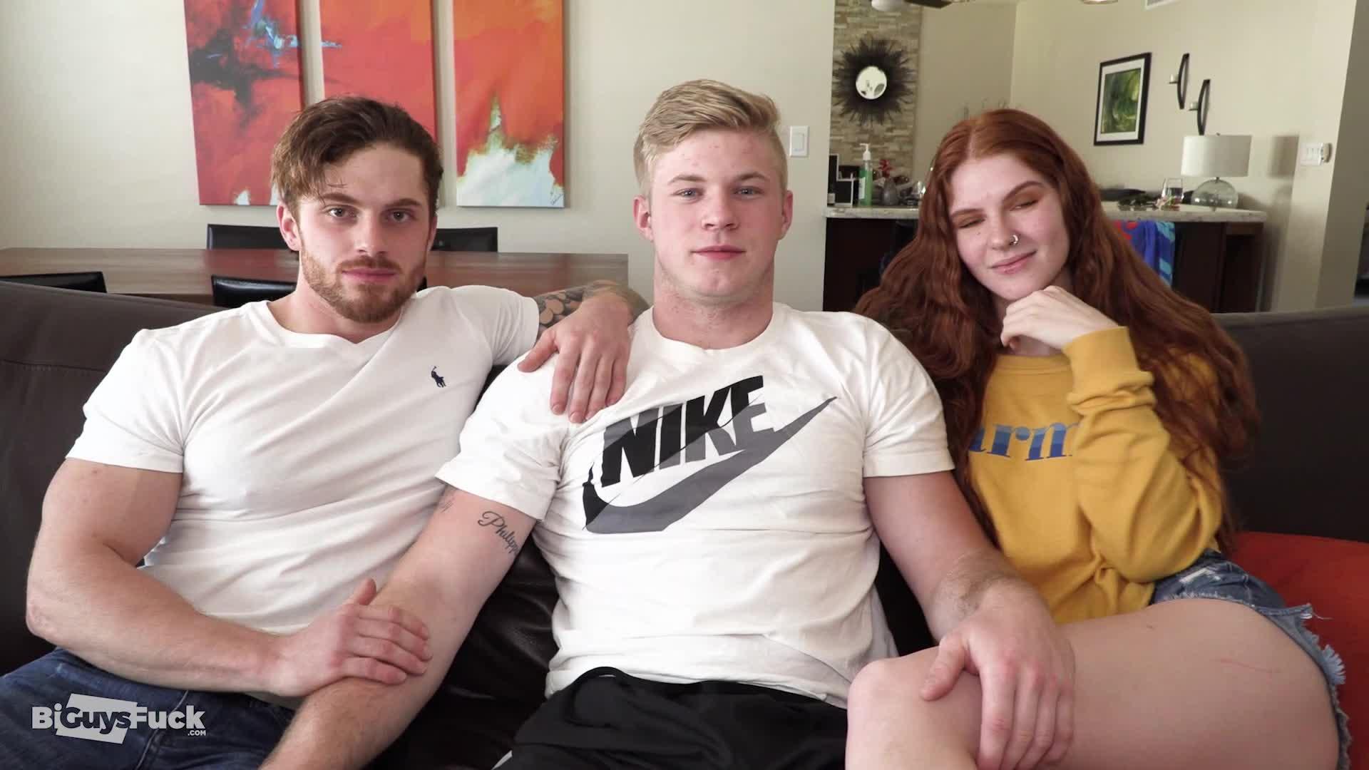 Dustin Hazel rips open Troy Daniel's favorite boxers for quick access to his hairy ass, while Jane Rogers gags and face fucks sweet Troy on the other end!