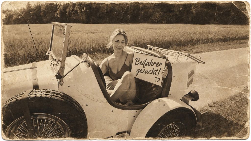 Passenger wanted! Sex-crazed Leni out and about in her convertible!