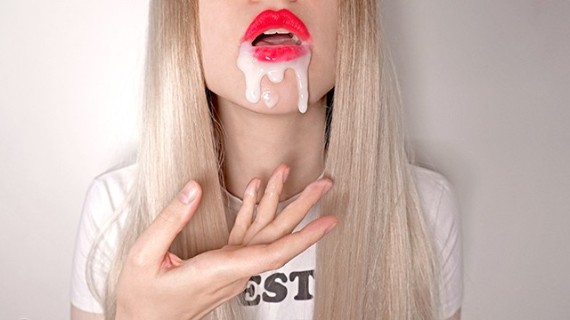 Perfect cum play! Cute girl suck this dick so wet and deep. Close up huge cum in mouth