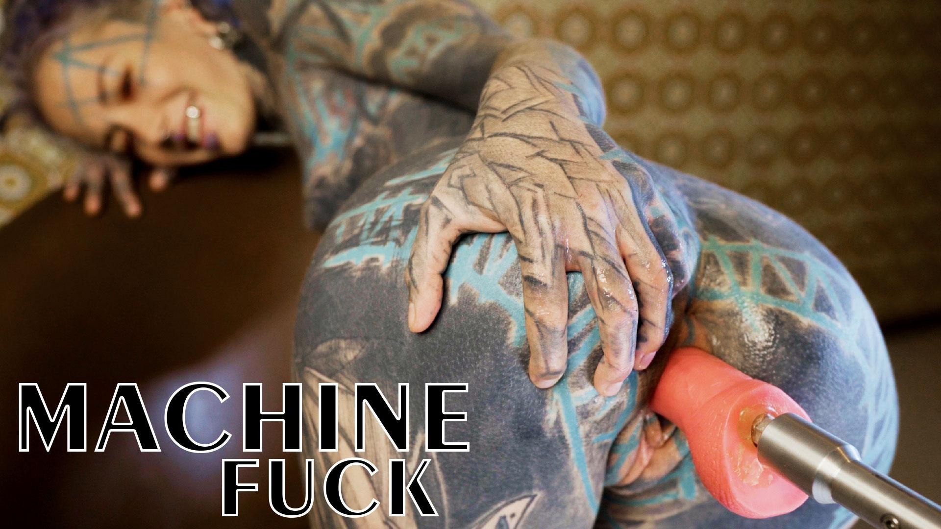 Tattooed Teen Testing Fuck Machine with Her Anal