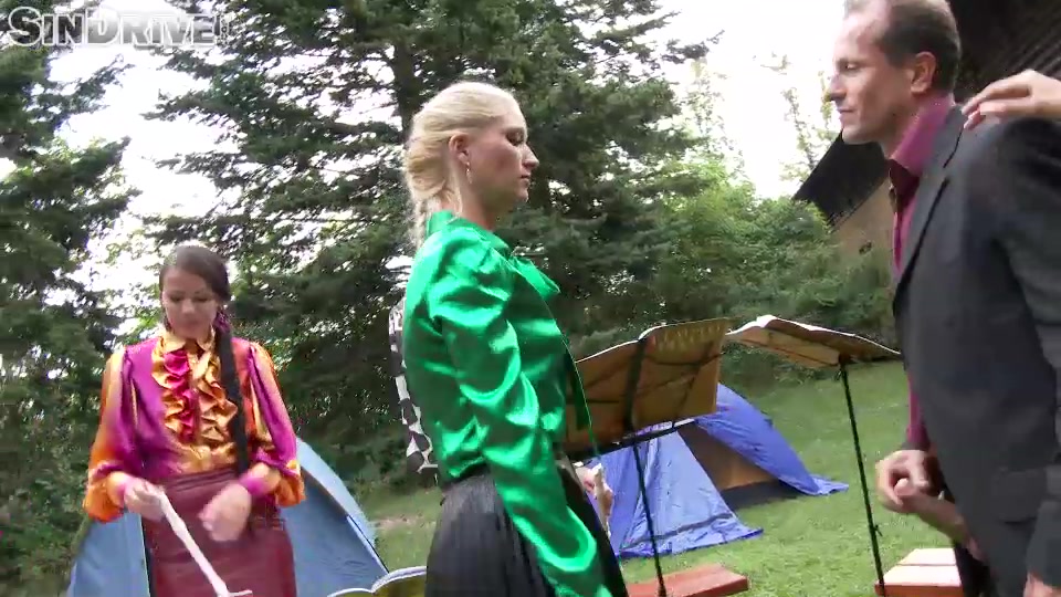 Band Camp Cuties Play The Skin Flute Under Golden Showers Galore