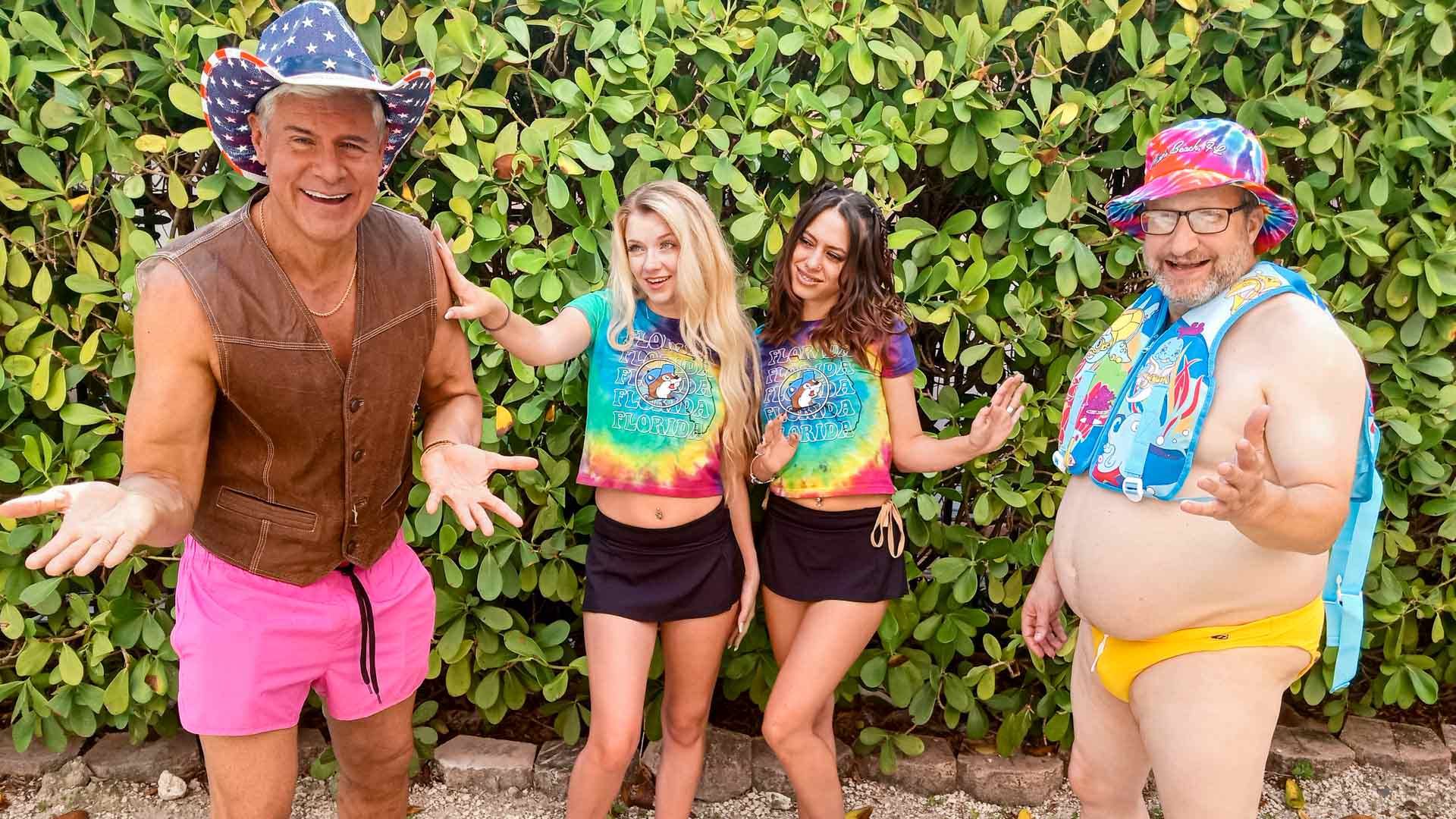 Crazy Cowboy Threesome w Petite Babes w Little Hairy Pussies Riley Star & Laya Rae