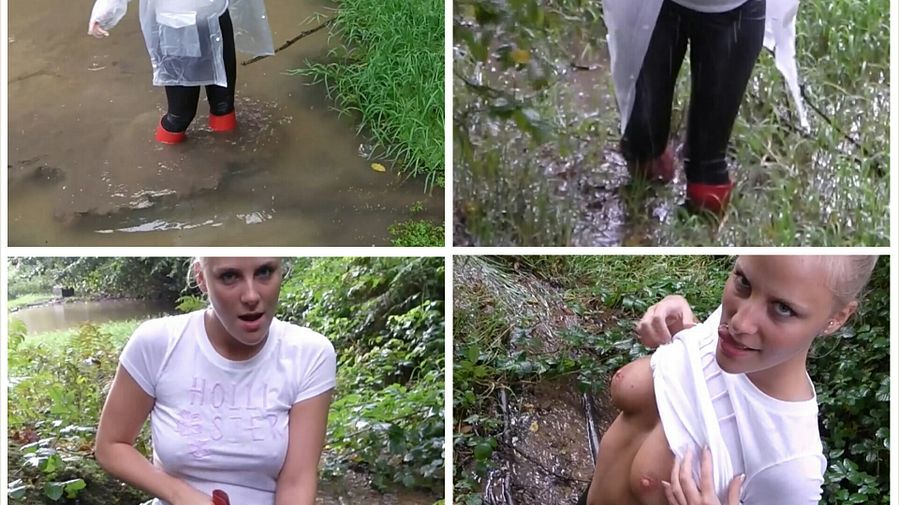 wet and horny in red rubber boots